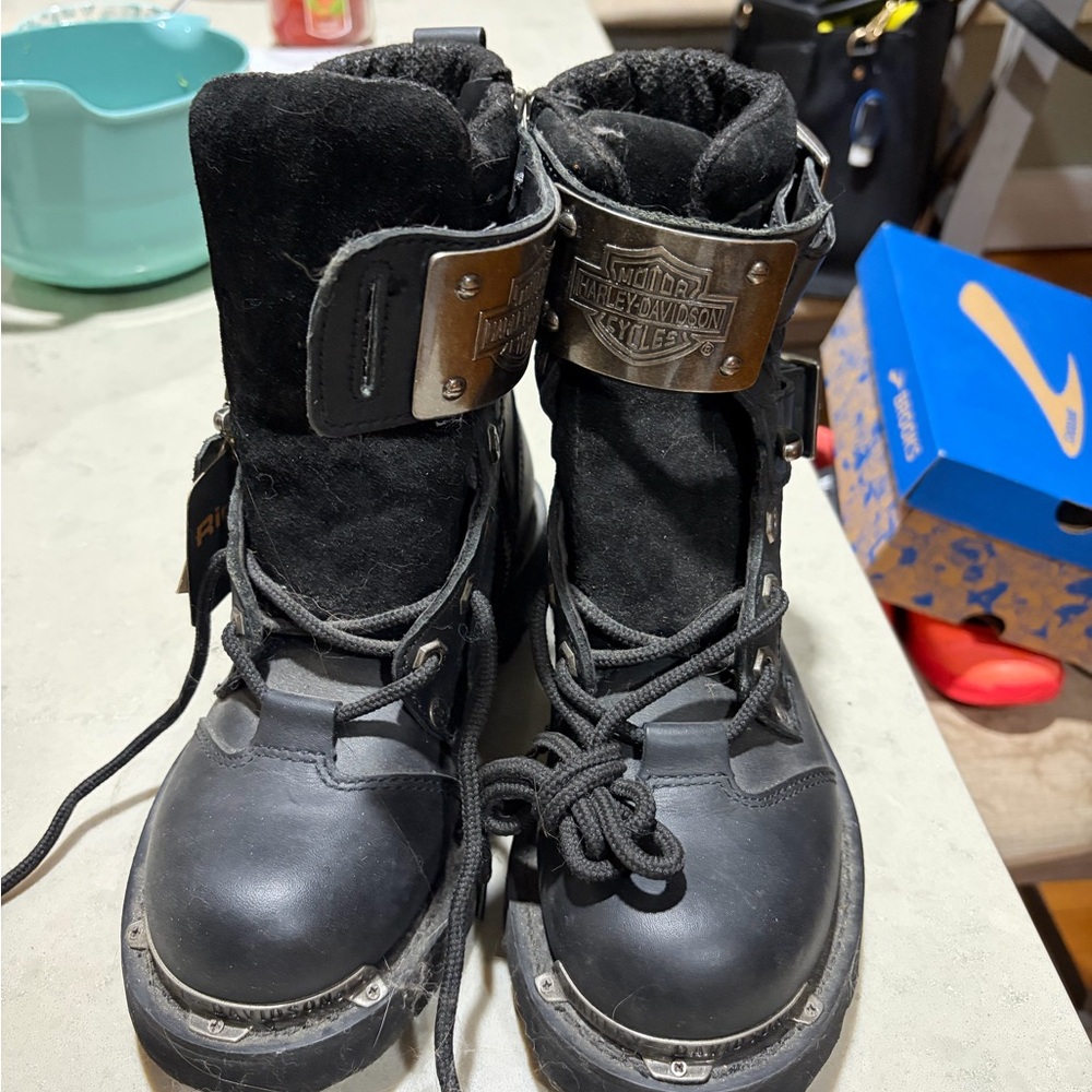 Harley-Davidson Black Combat Boots with Silver Details